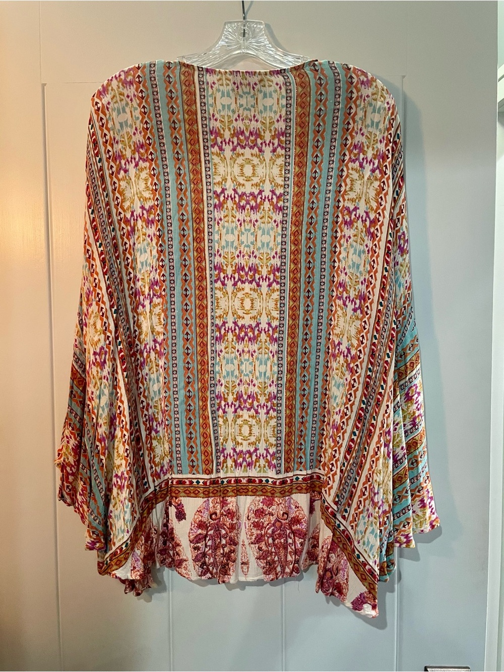 Angie Multicolor Striped Floral Kimono - Teal, Rust, Pink, Cream - Picture 3 of 4